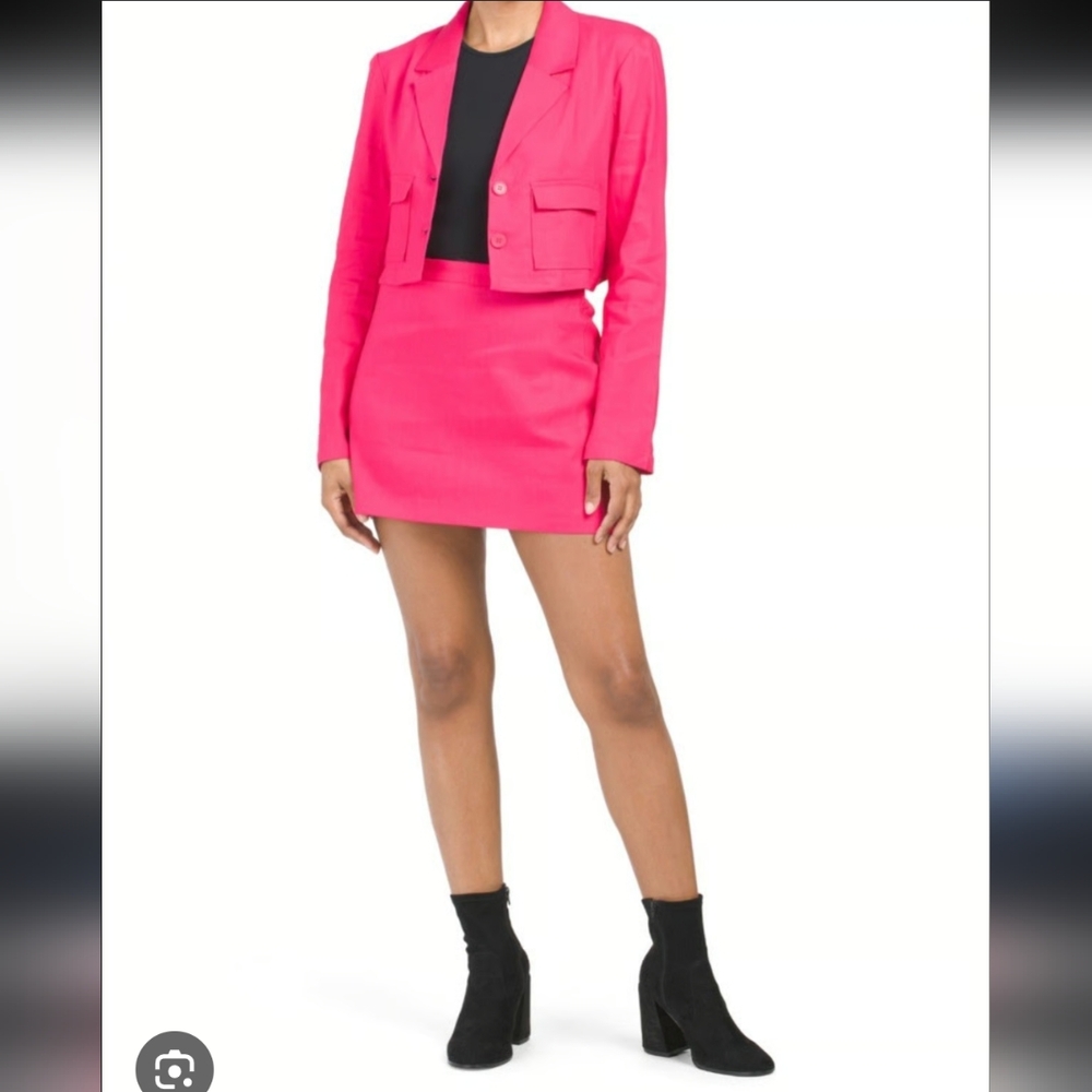 House Of Harlow Pink Linen Mini Skirt Suit Set Size Small